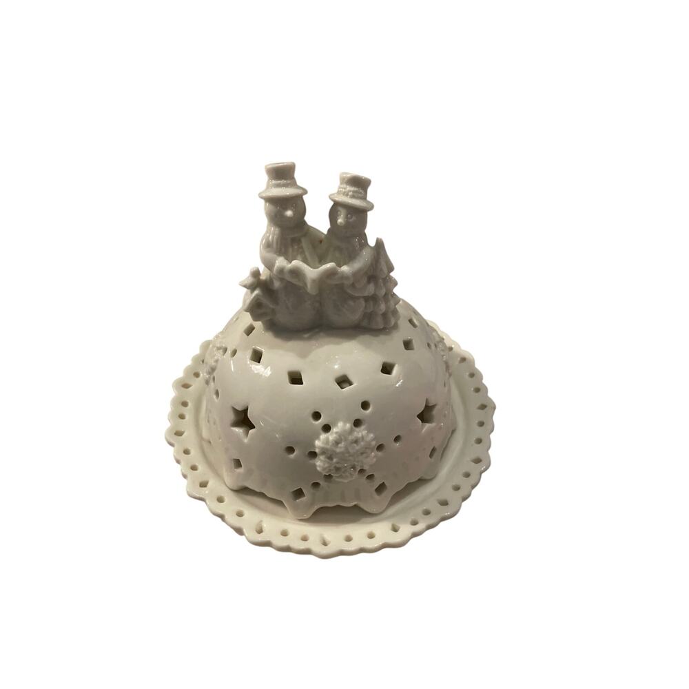 Cracker Barrel Fairy Light Mr & Mrs Snowman Cream Ceramic 6x5”
